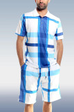 Weiß-blaues Seeblau-Poloshirt für Herren, 2-teiliges Shorts-Set