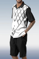 Black White Black Criss Cross 2 Piece Short Sleeve Walking Suit with Shorts