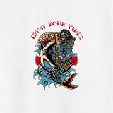 White TRUST YOUR VIBES Skull in Underwater World White Print T-shirt