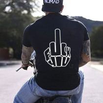 Camiseta negra con estampado gráfico informal con saludo de un dedo negro