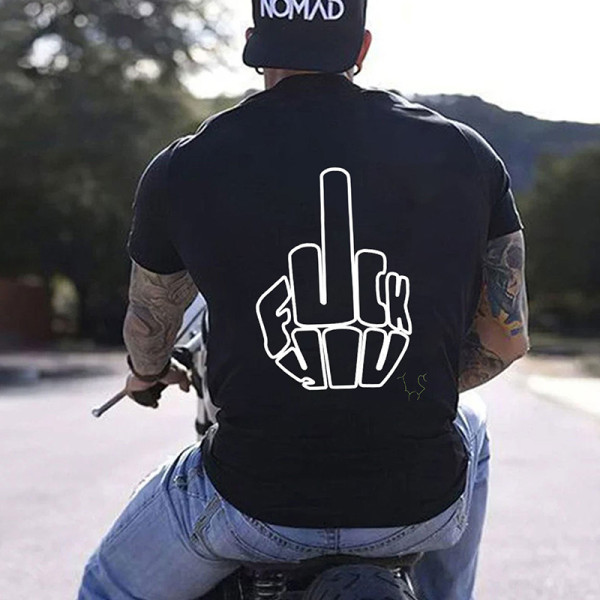 Schwarzes „One Finger Salute“-T-Shirt mit lässigem grafischem Schwarzdruck