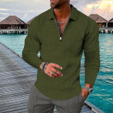 Light Green Men's 3D Print Plaid Half Zipper Long Sleeve Golf Shirt