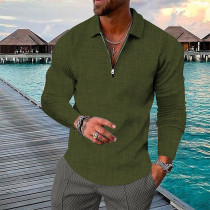Camisa de golf de manga larga con media cremallera a cuadros con estampado 3D para hombre Ink Green