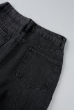 Black Gray Casual Solid Patchwork Regular High Waist Conventional Solid Wide Leg Baggy Cargo Denim Jeans