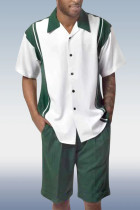 Conjunto de traje de caminar con estampado de manga corta de dos piezas blanco verde con pantalones cortos