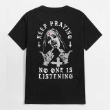 Черный KEEP PRAYING NO ONE IS LISTENING Черная футболка с принтом Nun Graphic