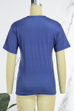 Синие повседневные базовые футболки с круглым вырезом с принтом