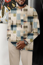Абрикосовый мужской повседневный прогулочный костюм с цветными блоками и длинными рукавами-184