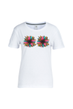 T-shirts à col rond en patchwork à imprimé vintage décontractés blancs