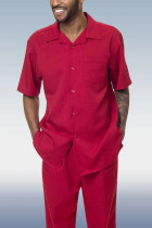 赤いニット生地ウォーキングスーツ半袖スーツ 3 色あり（3种颜色）