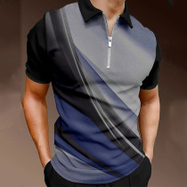 Camisa de golf morada para hombre Estampado 3D Streamer Turndown Casual Cremallera diaria Tops de manga corta Moda casual Deportes cómodos