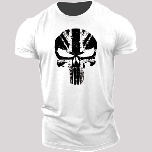 Weißes schwarzes Totenkopf-UK – Fitnessstudio-T-Shirt