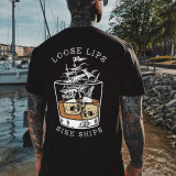 Black LOOSE LIPS SINK SHIPS Skulls Ship in the Water Graphic Black Print T-shirt