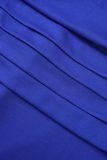 Royal Blue Casual Elegante Sólido Patchwork Fold O Neck One Step Falda Vestidos
