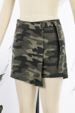 Tintengrüne Hose mit Street-Print und Camouflage-Print, hoher Taille, Typ A, voll bedruckt