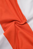 Naranja sexy casual patchwork encaje sin espalda contraste cuello oblicuo sin mangas dos piezas