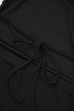 Robes de robe sans manches à bretelles spaghetti fendues dos nu solides noires