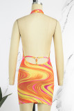 Colour Sexy Print Backless Halter Sleeveless Dress Dresses