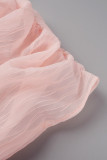 Tops con cuello en O transparentes sólidos informales de color rosa