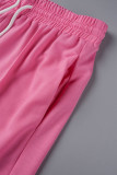 Розовые повседневные однотонные базовые обычные однотонные брюки с высокой талией