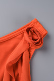 Оранжевый сексуальный повседневный пэчворк кружева спинки контраст косой воротник без рукавов две части