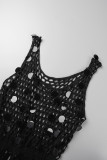 Zwarte sexy effen uitgeholde pailletten doorzichtige slit swimwears cover-up