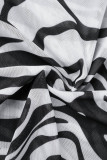 Zwart-wit sexy casual straatprint doorzichtige backless mesh V-hals eenstaps rokjurken