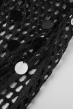 Svarta sexiga solida urholkade paljetter Genomskinliga slits badkläder Cover Up