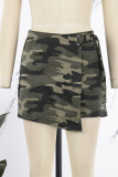 Tintengrüne Hose mit Street-Print und Camouflage-Print, hoher Taille, Typ A, voll bedruckt