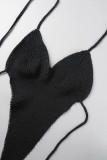 Черная сексуальная однотонная повязка без спинки Асимметричная бретелька без рукавов из двух частей