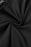 Черные сексуальные вечерние однотонные платья с цепочками и круглым вырезом