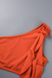 Оранжевый сексуальный повседневный пэчворк кружева спинки контраст косой воротник без рукавов две части