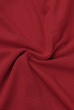 Красные сексуальные повседневные сплошные выдолбленные уздечки с круглым вырезом без рукавов из двух частей