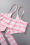 Pink Sexy Casual Striped Print Backless Spaghetti Strap Sans Manches Deux Pièces