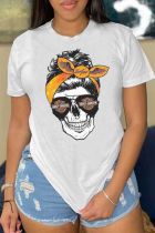 Blanco Street Basis Print Skull Patchwork O Cuello Camisetas