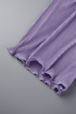 Фиолетовый Повседневный Однотонный Классический Отложной воротник Из двух частей Короткий рукав