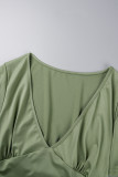 Vestido de manga corta con cuello en V de patchwork sólido casual verde militar