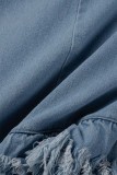 Pelele de mezclilla ajustado sin mangas con tirantes finos y cremallera sin espalda de retazos sólidos informal azul profundo