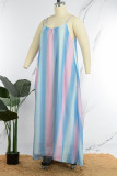 Светло-голубое сексуальное повседневное полосатое длинное платье с вырезом на спине и бретельками Платья больших размеров