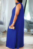 Blue Elegant Solid Patchwork Fold Halter A Line Plus Size Dresses