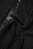 Robes à manches longues noires décontractées solides déchirées évidées à col rond