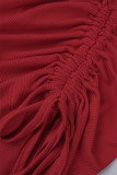Röd Sexig Casual Solid urholkad Frenulum O-hals ärmlös två delar