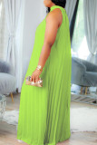 蛍光グリーンのエレガントなソリッドパッチワークフォールドホルターAラインプラスサイズドレス