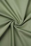 Vestido de manga corta con cuello en V de patchwork sólido casual verde militar