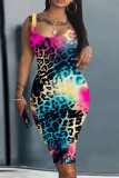 Цветное повседневное платье с принтом, базовое платье с U-образным вырезом, платья