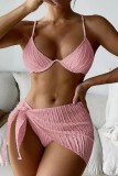 Light Pink Sexy Solid Frenulum Backless Swimsuit Three Piece Set (With Paddings)