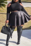 Falda de cintura alta de talla grande básica sólida casual negra