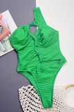 Groene sexy effen uitgeholde badkleding zonder rug (met vulling)