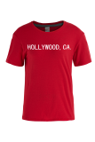 T-shirt con collo a O con stampa patchwork giornaliera di Red Street