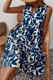 Marineblaue, lässige, bedruckte, ärmellose Patchwork-Kleider mit V-Ausschnitt